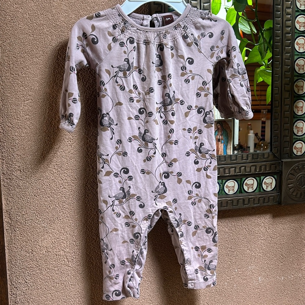 Tea Kids Baby Onesie 100% Organic Cotton Mauve and Terracotta Motif S (6-12 mo)